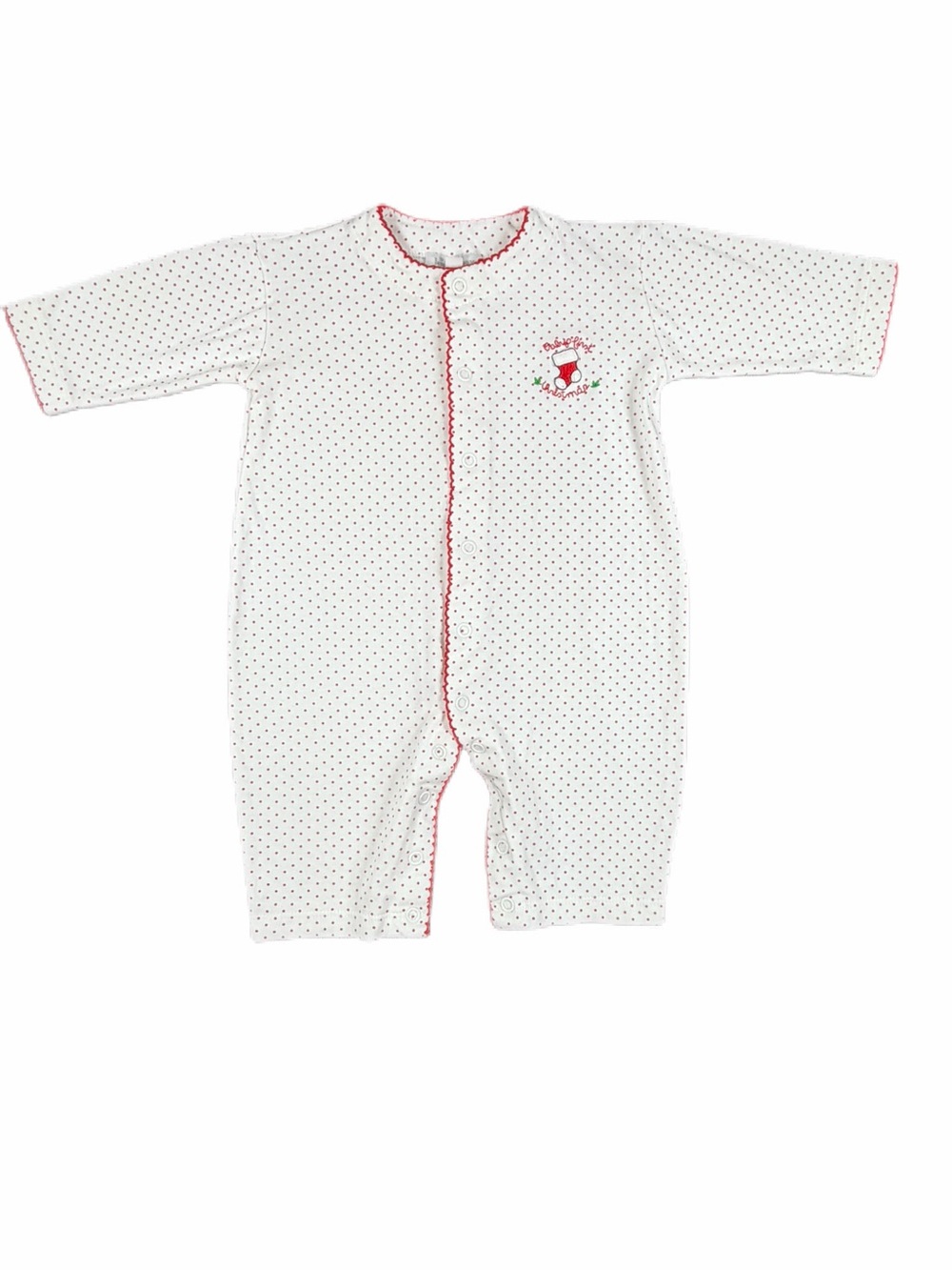 KISSY KISSY Pima Polka Dot Baby’s First Christmas Embroidered Romper - 6-9M
